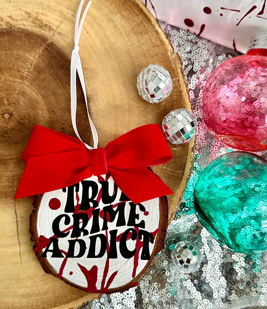True Crime Ornament (Qty. 1)| Horror Christmas Ornaments| Blood Splatter Ornaments| Killer Gifts| True Crime Addict Gifts| True Crime Gifts