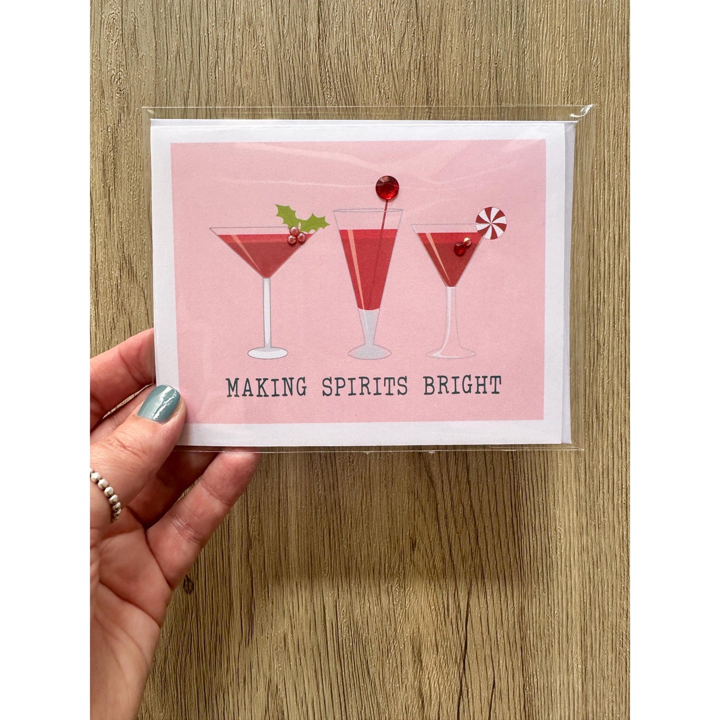 Making Spirits Bright Greeting Card (Qty. 1)| Cocktail Christmas Card| Drink Christmas Cards| Making Spirits Bright| Holiday Drinks Cards