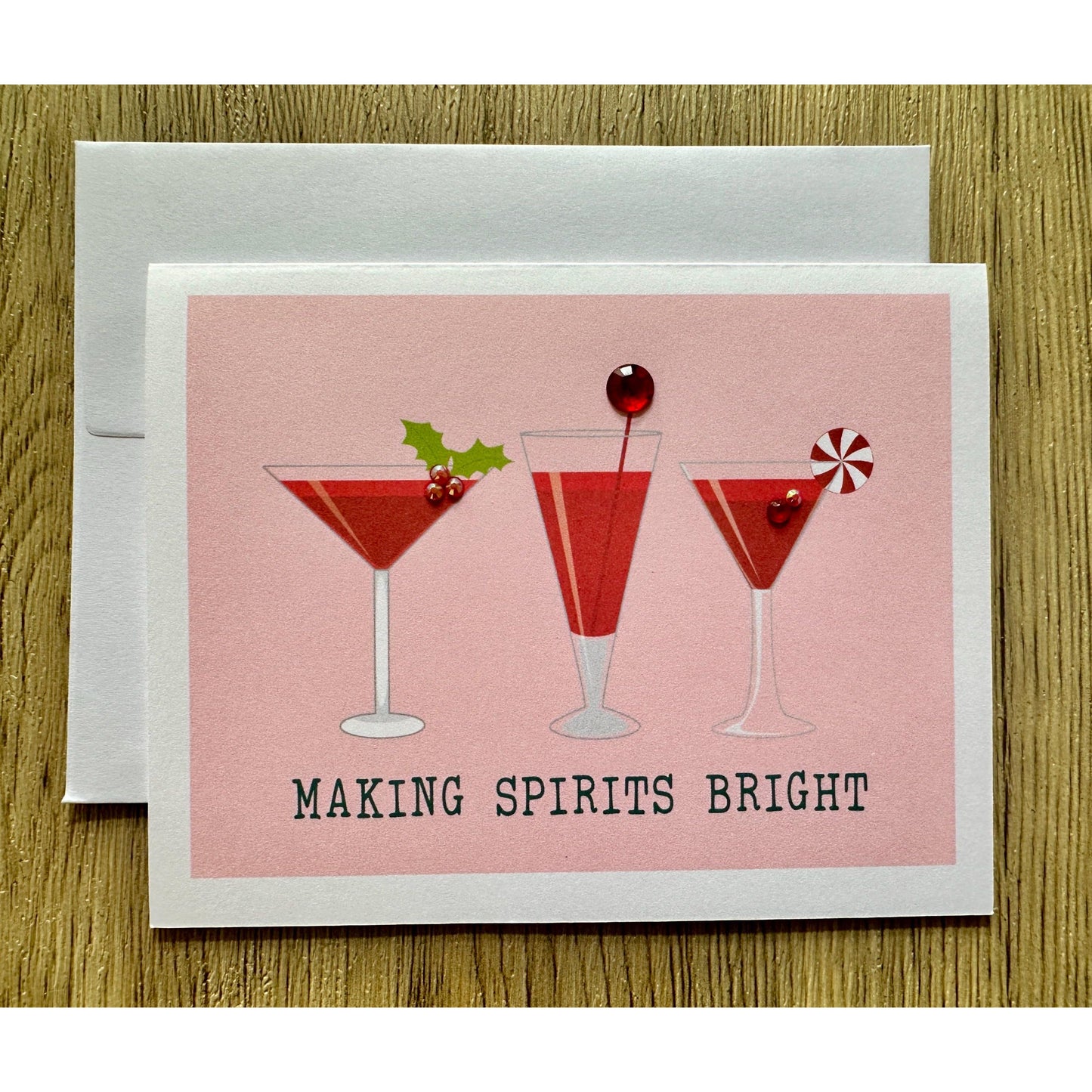 Making Spirits Bright Greeting Card (Qty. 1)| Cocktail Christmas Card| Drink Christmas Cards| Making Spirits Bright| Holiday Drinks Cards