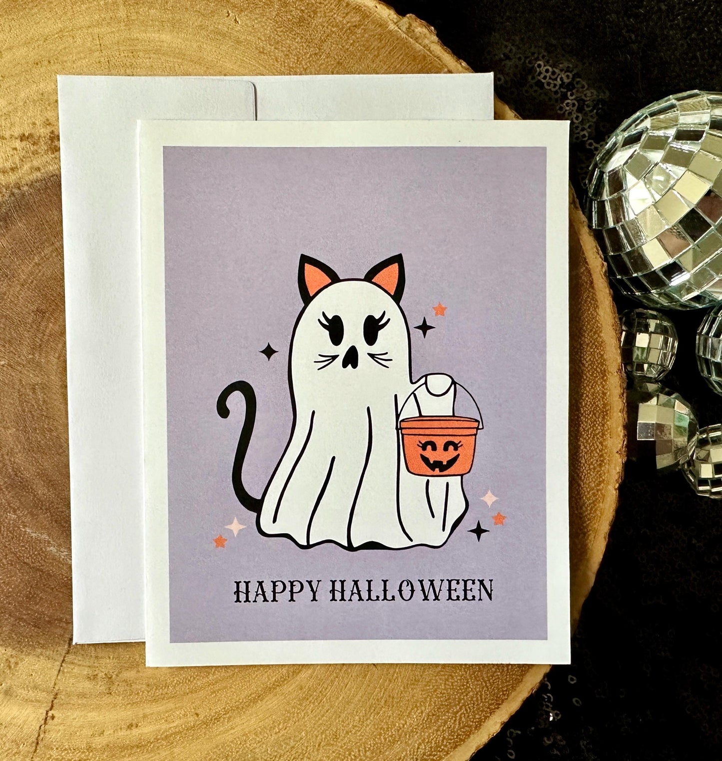 HALLOWEEN CAT GHOST CARD