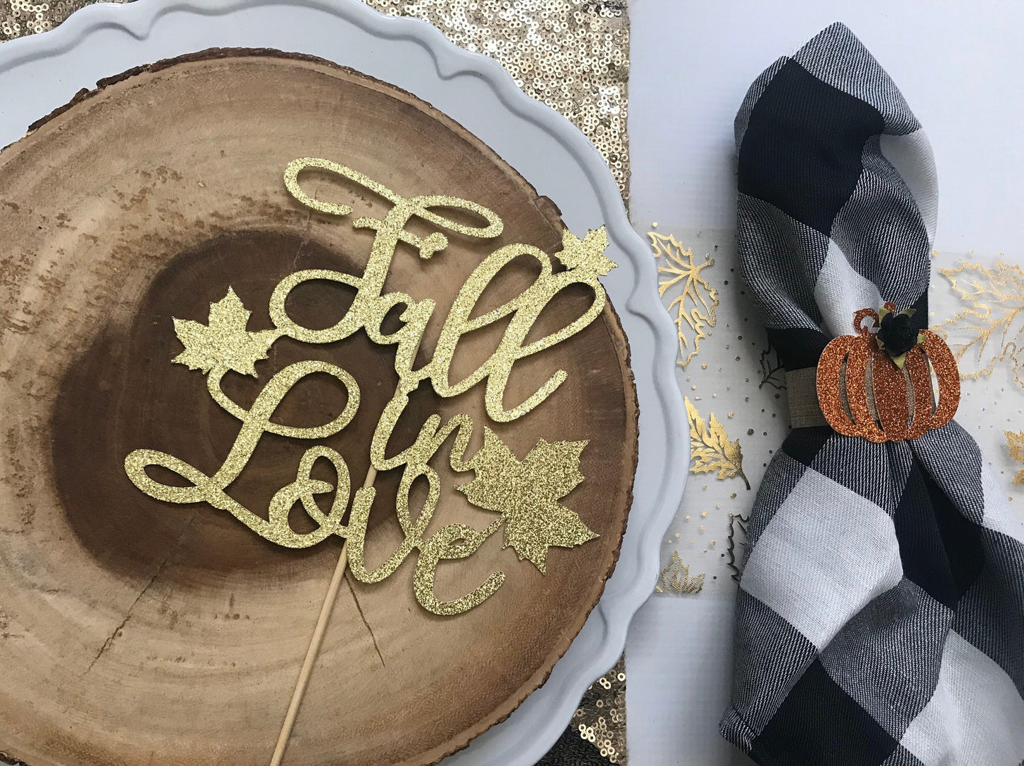 Fall In Love Cake Topper| Fall Cake Toppers| Fall Wedding Cake Toppers| Fall Engagement Toppers| Glitter Cake Toppers