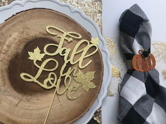 Fall In Love Cake Topper| Fall Cake Toppers| Fall Wedding Cake Toppers| Fall Engagement Toppers| Glitter Cake Toppers