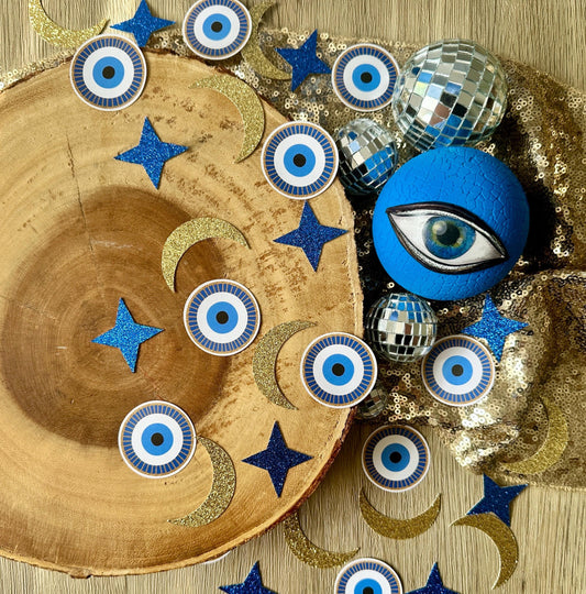 Eye Confetti (Qty. 30)| Blue Eye Party Decor| No Bad Vibes Decorations| Evil Birthday Decor| Eye Party Decor| Mediterranean Party Decor