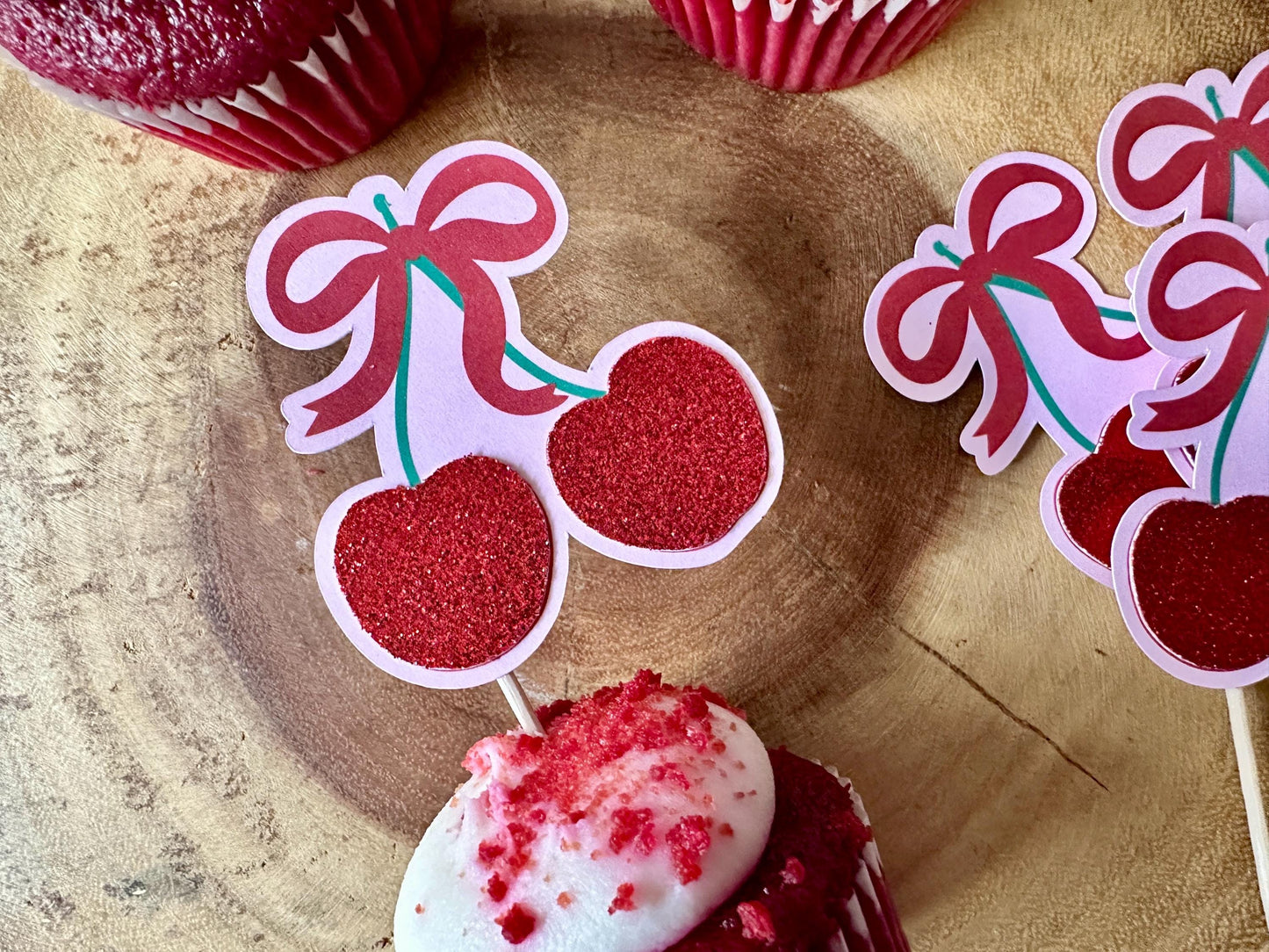 Cherry Cupcake Toppers (Qty. 6)| Mon Cheri Party| Cherry On Top Decor| Shes The Cherry on Top Bach| Cherry On Top Birthday| Mon Cheri Topper