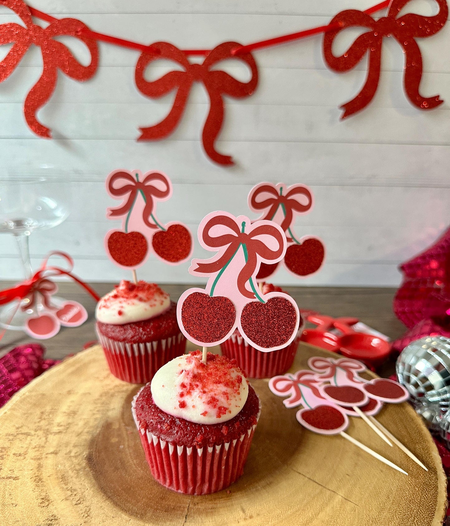 Cherry Cupcake Toppers (Qty. 6)| Mon Cheri Party| Cherry On Top Decor| Shes The Cherry on Top Bach| Cherry On Top Birthday| Mon Cheri Topper