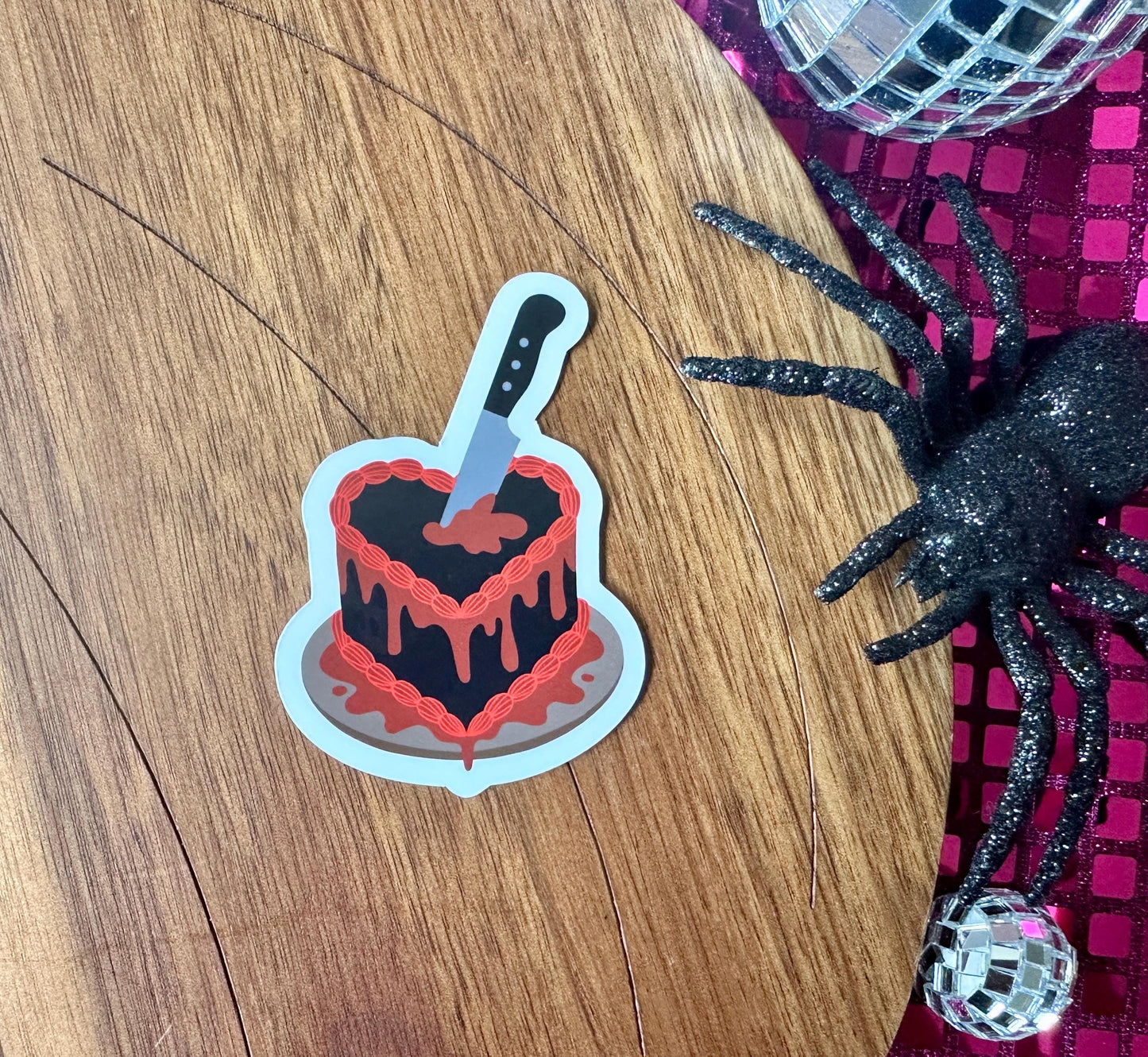 Killer Cake Sticker (Qty. 1)| Killer Birthday Cake| Summerween Stickers| Slasher Stickers| Horror Cake Sticker| Blood Sticker| Horror Babe