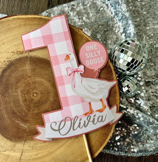 One Silly Goose Cake Topper| Goose Birthday| Baby Shower Cake Topper| Goose Party Decor| Silly Goose Theme| Silly Goose Birthday