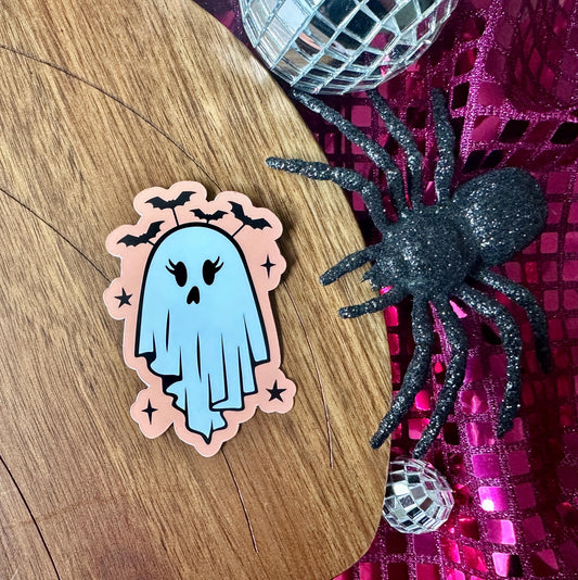 Ghost Sticker with Bats| Feeling Batty| Girly Ghost Stickers| Bat Ghost Stickers| Water Bottle Stickers| Halloween Stickers| Summerween