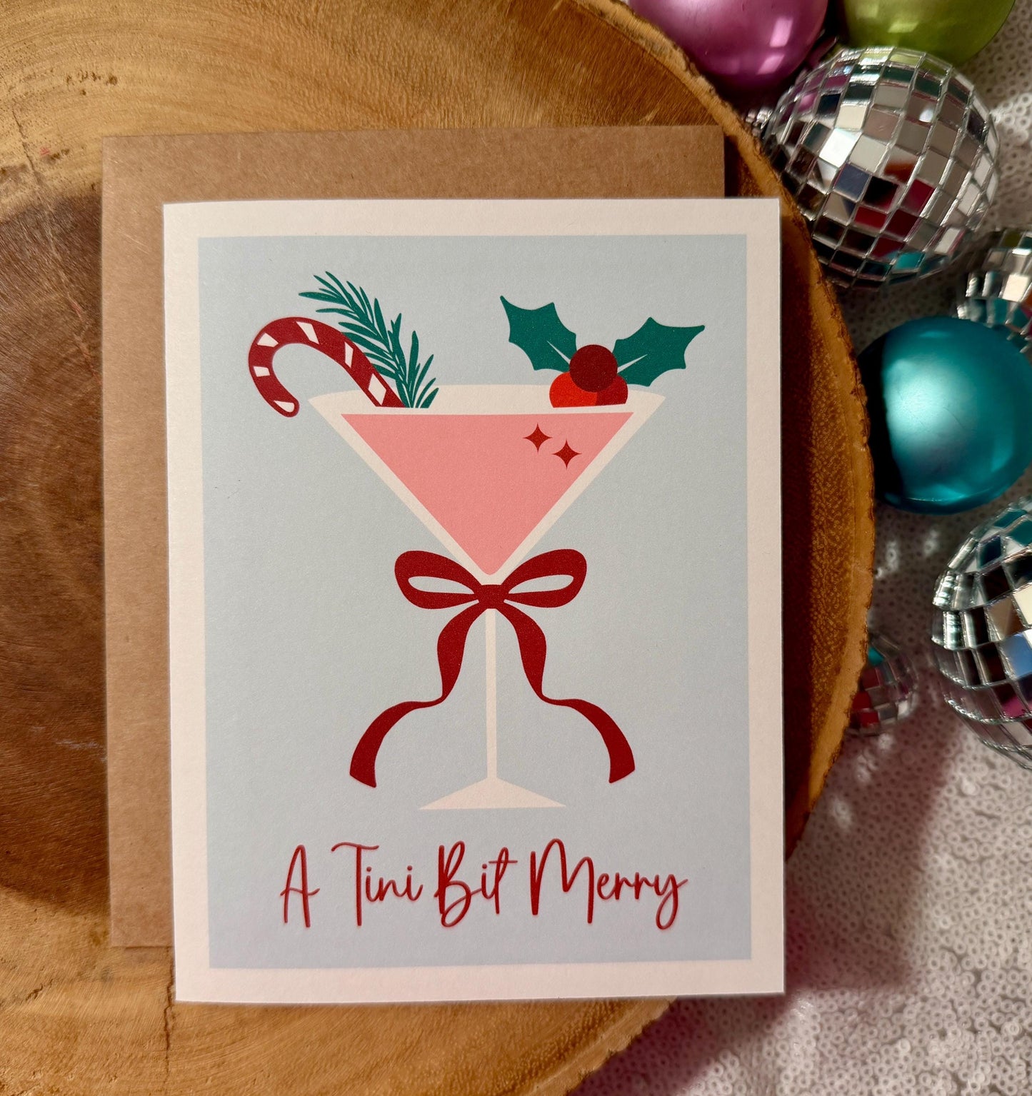 A Tini Bit Merry Card (Qty.1)| Martini Gifts for her| Christmas Drinks| Festive Greetings| Tinsel and Tinis| Funny Holiday Stocking Stuffers