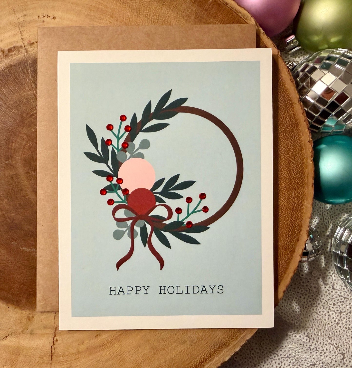 Happy Holidays Greeting Card (Qty. 1)| Christmas Wreath Decorations| Seasons Greetings|
