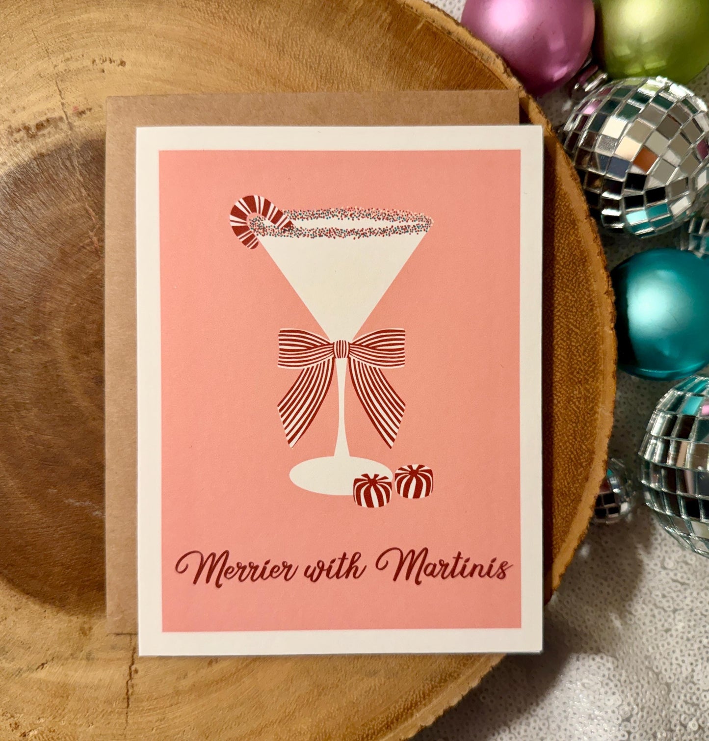 Merrier with Martinis Card (Qty.1)| Martini Gift| Christmas Martini| Cute and Festive Greeting| Tinsel and Tinis| Holiday Stocking Stuffer