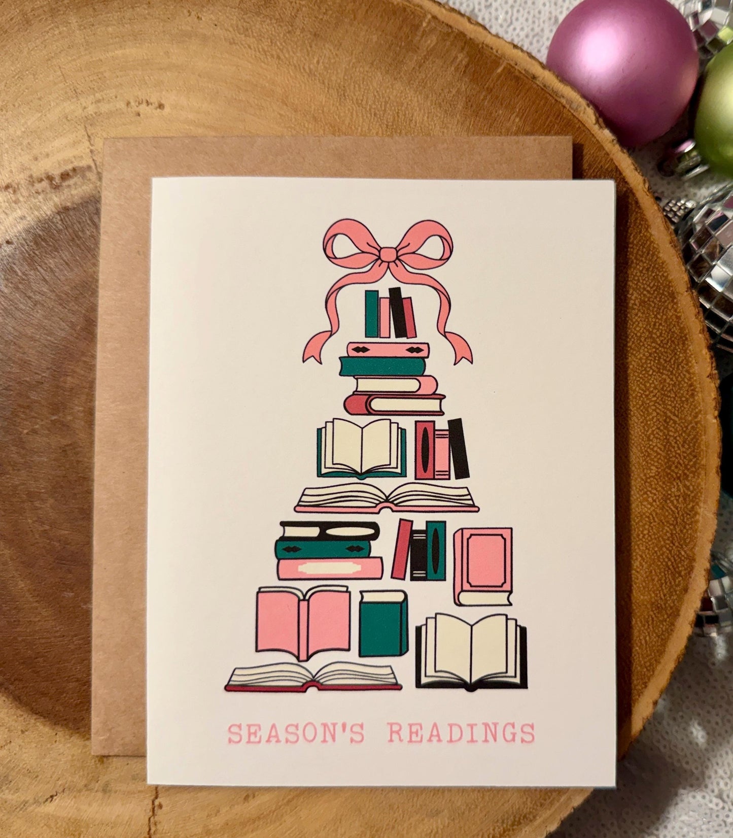 Seasons Readings Christmas Card (Qty. 1)| Festive Greeting for Book Lovers | Cozy Literary Xmas Card| Winter Stationery| Book Lover Gifts