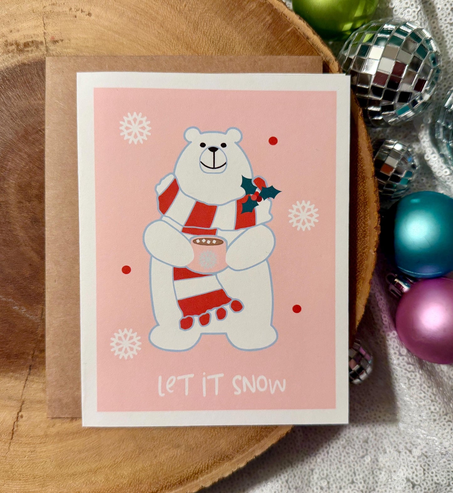 Polar Bear Let It Snow Card| Christmas Greetings| Stocking Stuffers| Animal Holiday Gifts| Winter Holiday Cards| North Pole Theme