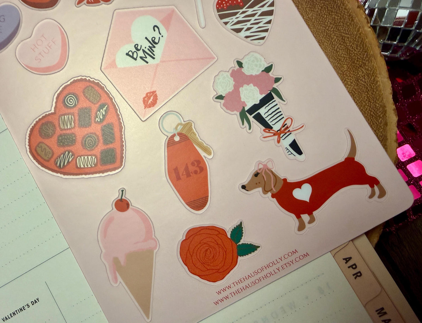 Valentines Day Sticker Sheet| Seasonal Planner Labels| Journal Decals| Book Lover| Cupid Keepsake| Key to My Heart