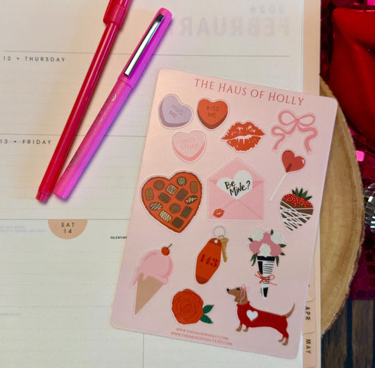 Valentines Day Sticker Sheet| Seasonal Planner Labels| Journal Decals| Book Lover| Cupid Keepsake| Key to My Heart