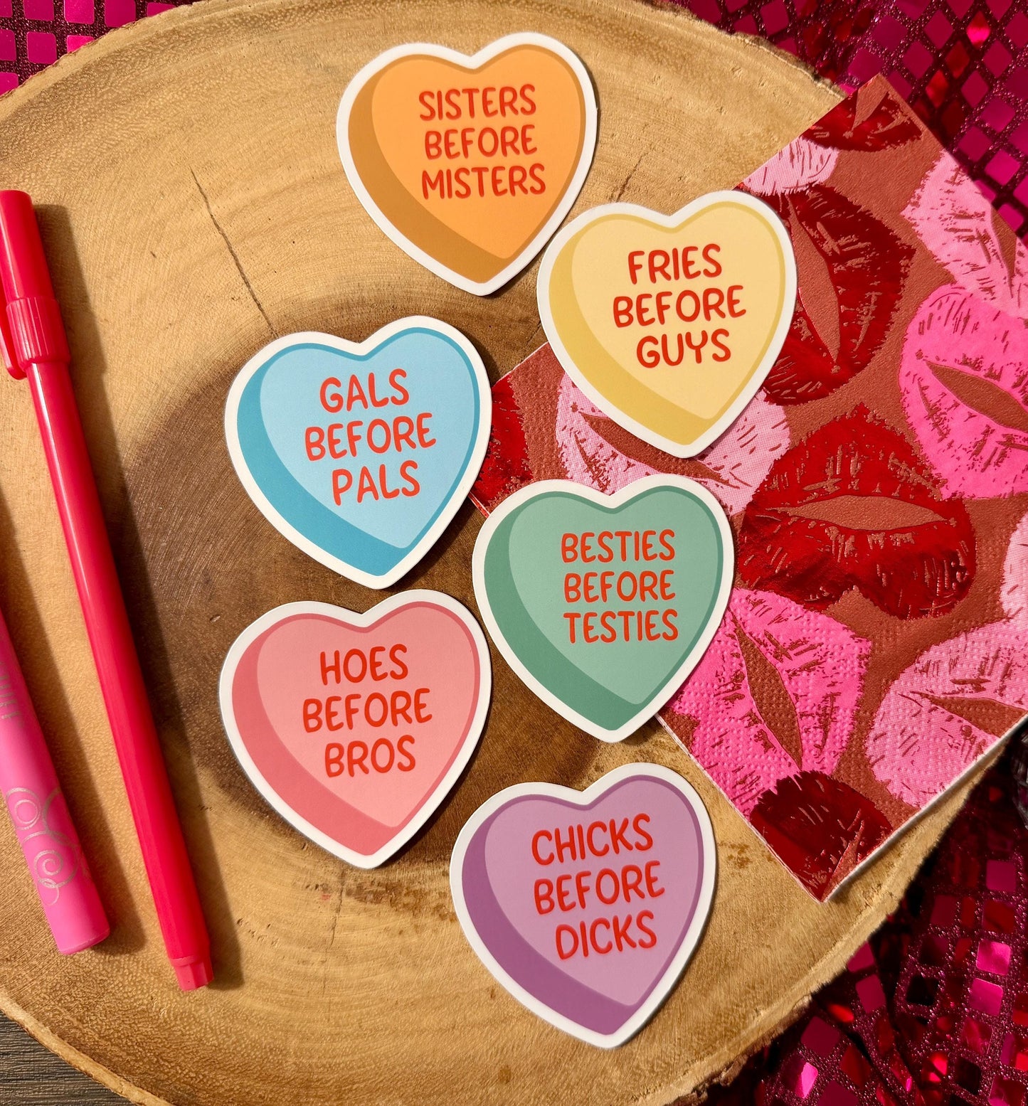 Galentines Day Stickers| Anti-Valentines| Conversation Hearts| Fries Before Guys| Hoes before Bros| Besties before Testies| Gals Before Pals