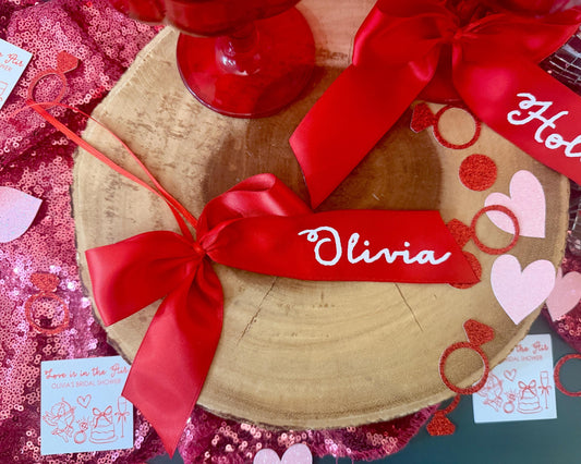 Satin Ribbon Name Tags| In the Air Bachelorette| Bow Tags| Personalized Ribbons| Personalized Tags| In the Air Bridal Shower| Drink Ribbons