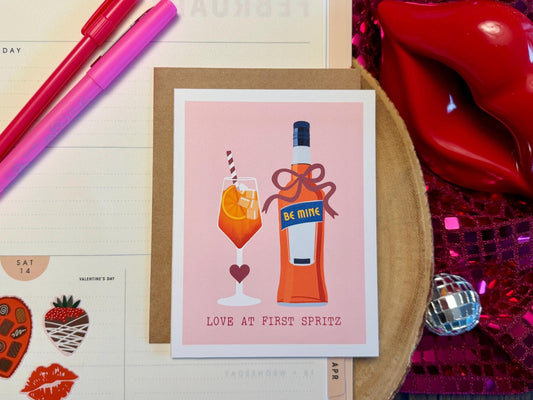 Love at First Spritz Card| Be Mine Gift| Oh Spritz Party| Italian Card for Her| Food Pun Valentine| Italian Love Greeting|