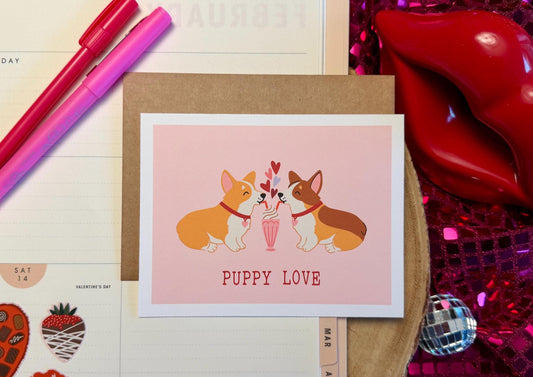 Valentine Puppy Love Greeting Card| Sweet Corgi Gifts| Cards for Dog Lovers| Animal Romance Illustrations| Romantic Salutation for Her