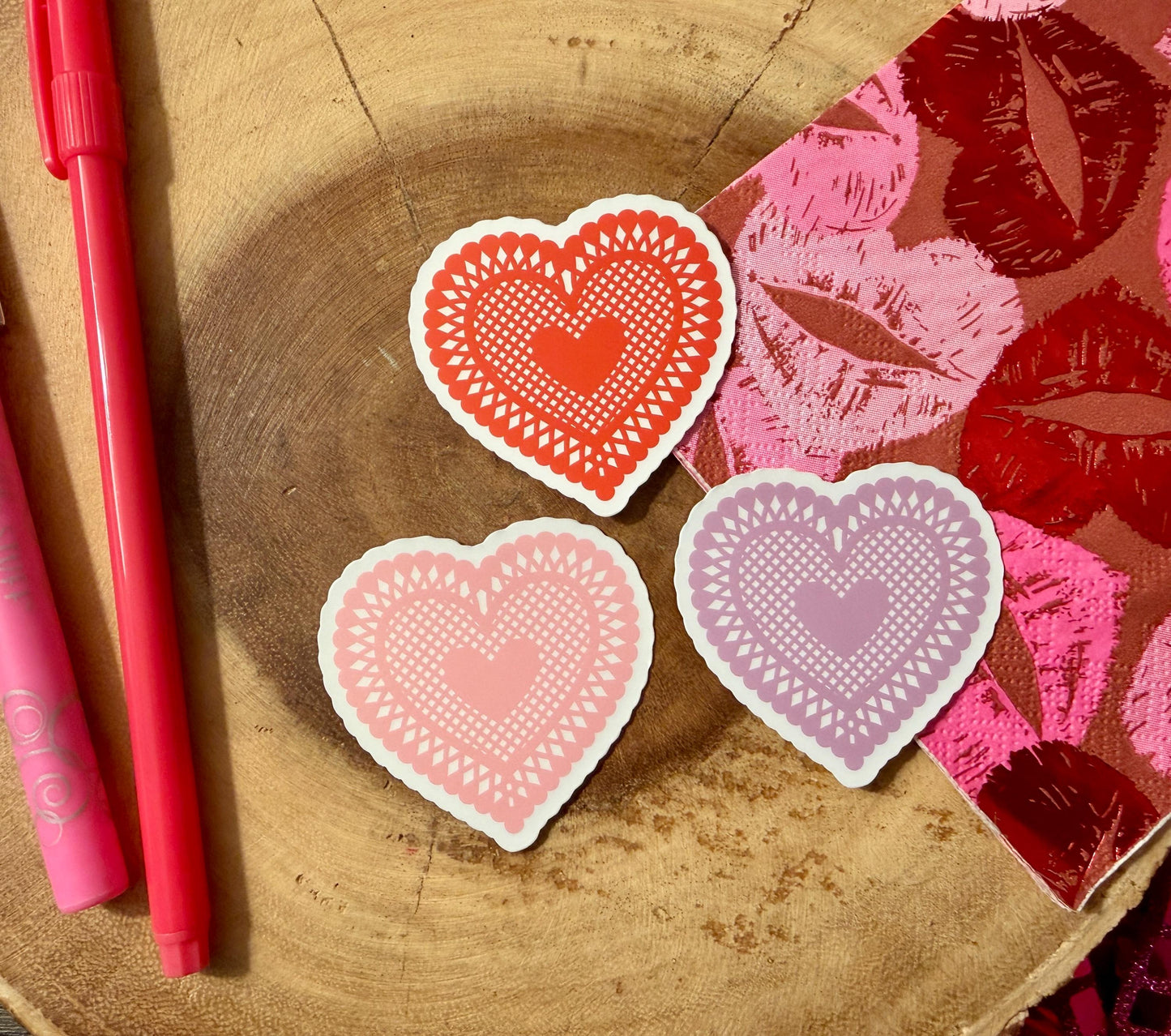 Doily Heart Stickers| Crochet Hearts| Valentine Day Stickers| Galentines Day Decals| Heart Vinyl Planner Stickers| Journal Gifts for Her