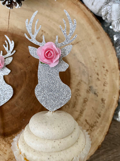 DEER CUPCAKE TOPPERS WITH FLOWERS